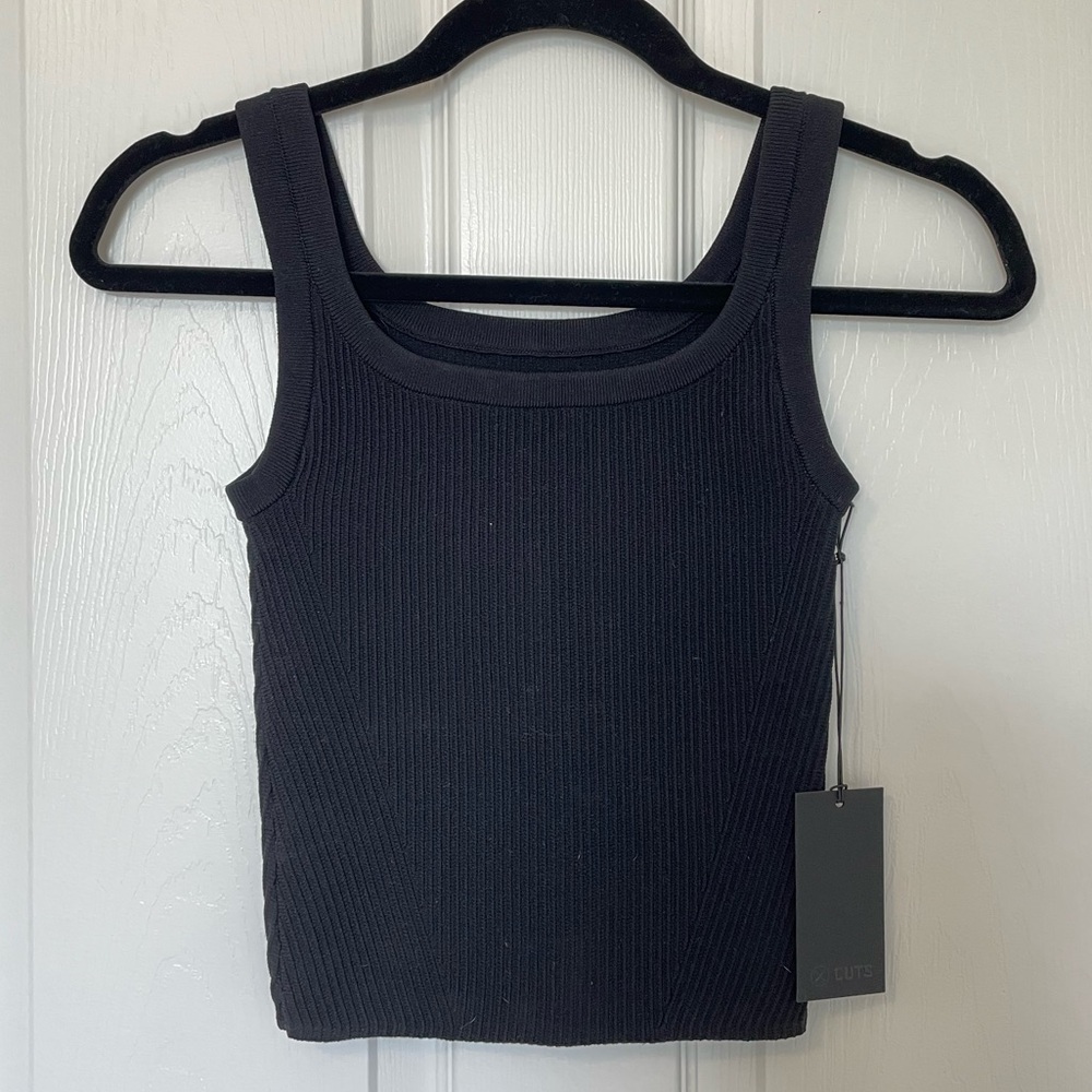 Cuts Black Ribbed Tank